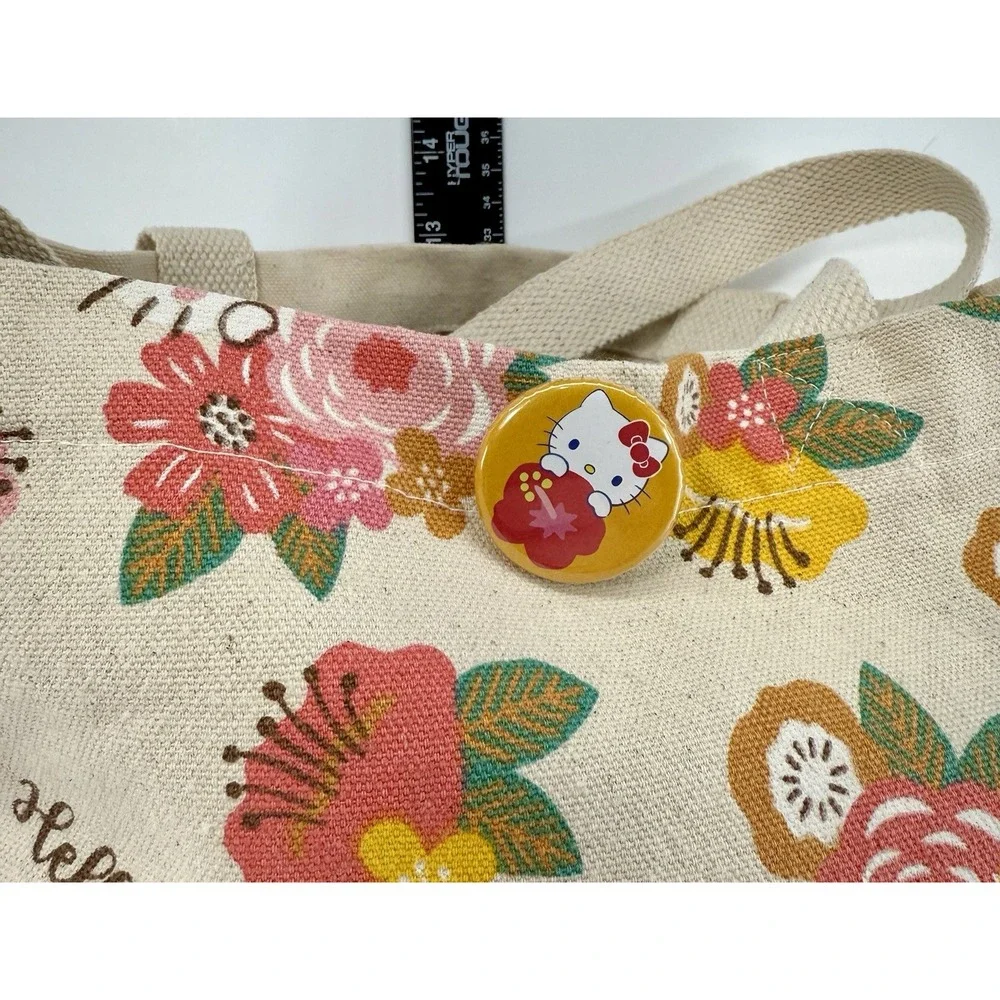 Hello Kitty‎ Floral Canvas Tote Bag w/ Pin Badge 13x10x6 Sanrio 2024